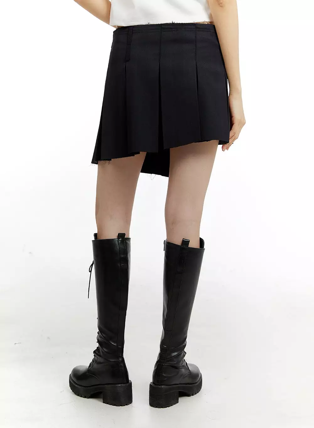 Asymmetrical wrap pleated mini skirt with product code CM429