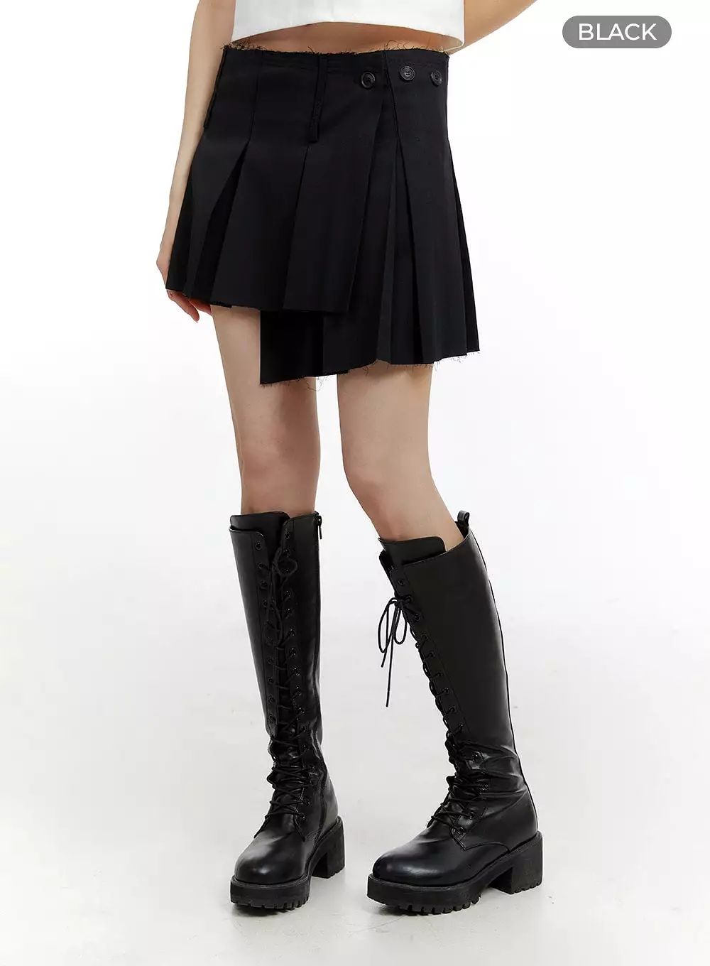 Asymmetrical wrap pleated mini skirt with product code CM429