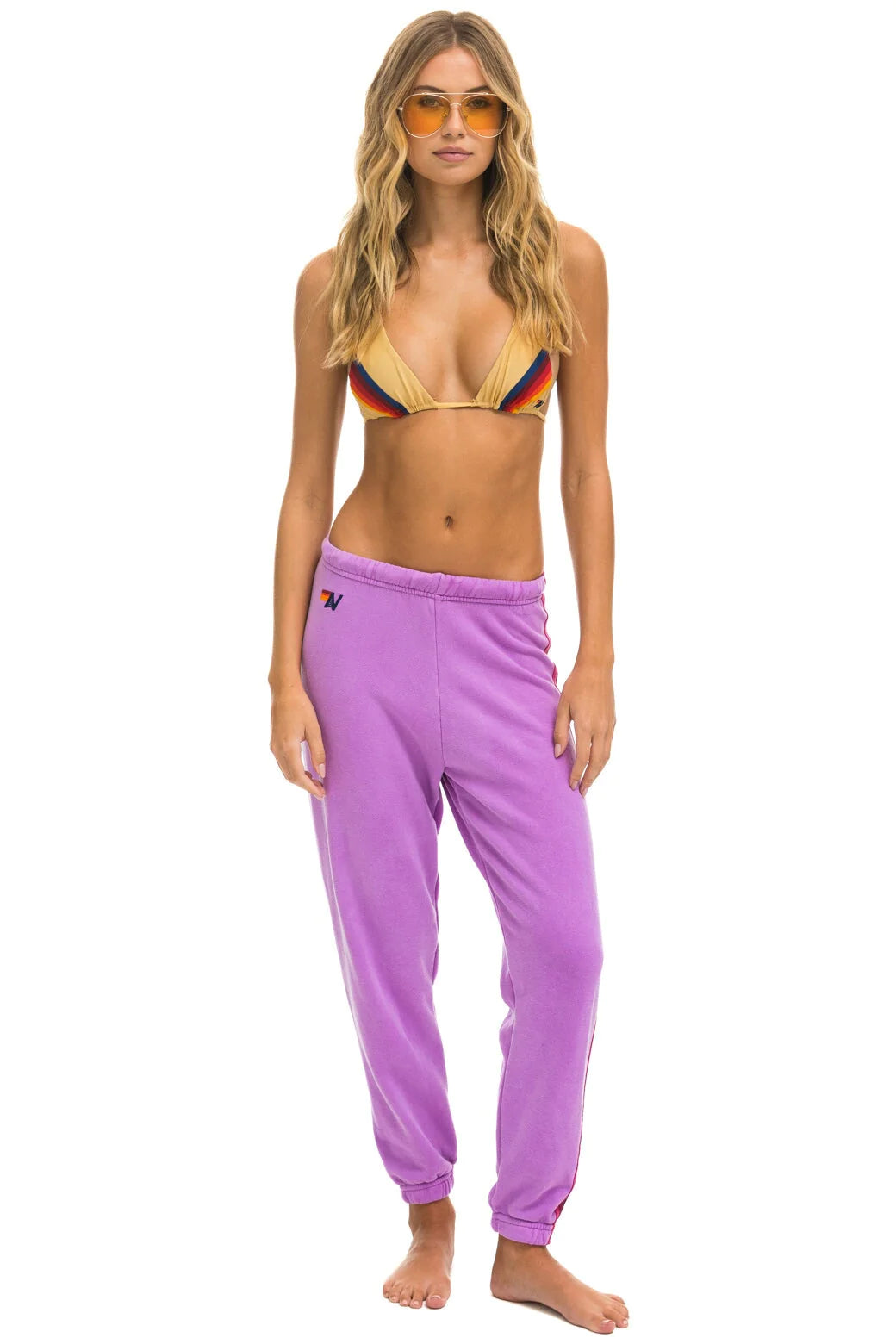 Aviator Nation Neon Purple Pink Purple 5 Stripe Sweatpants