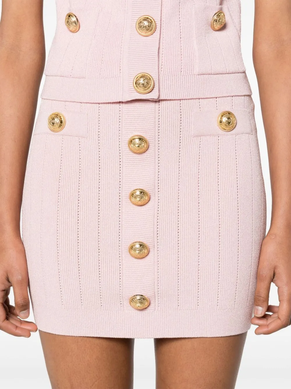 Elegant Pink Buttoned Mini Skirt by BALMAIN