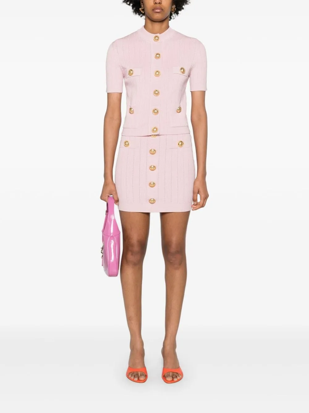 Elegant Pink Buttoned Mini Skirt by BALMAIN