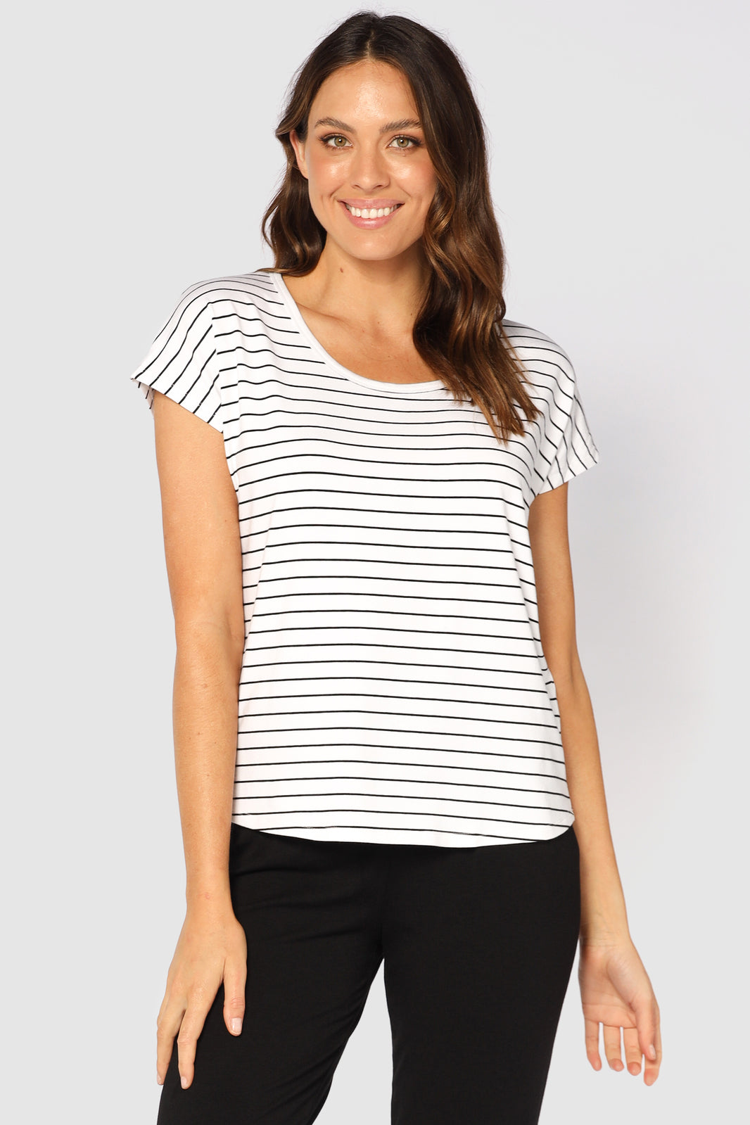 Bamboo Eadie Tee - White and Black Striped