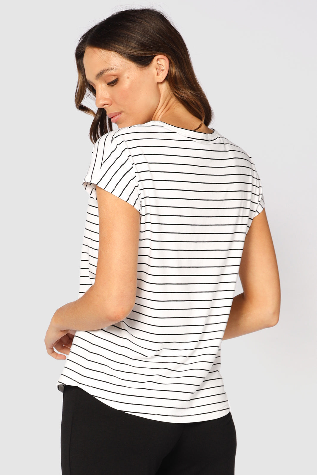 Bamboo Eadie Tee - White and Black Striped