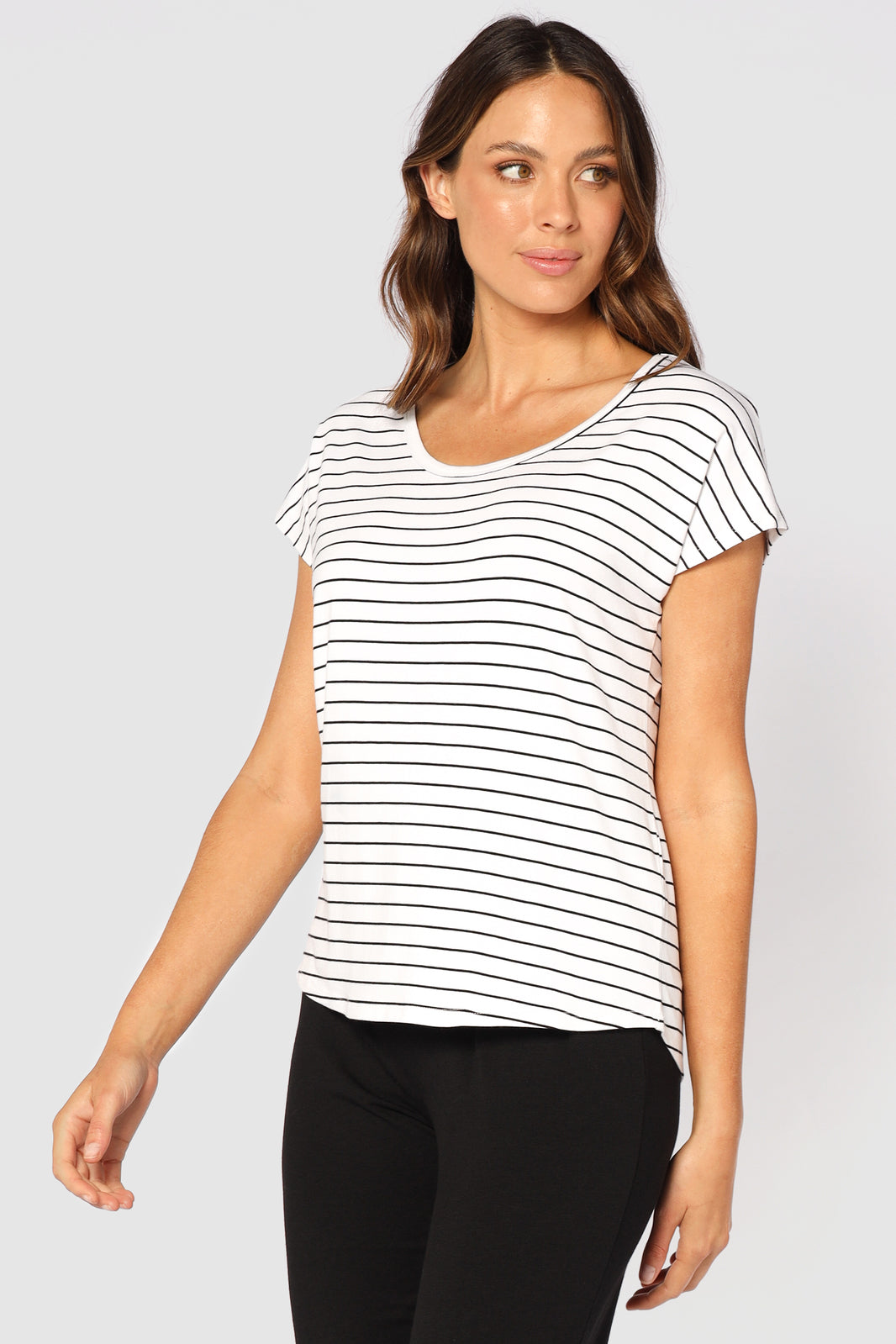 Bamboo Eadie Tee - White and Black Striped