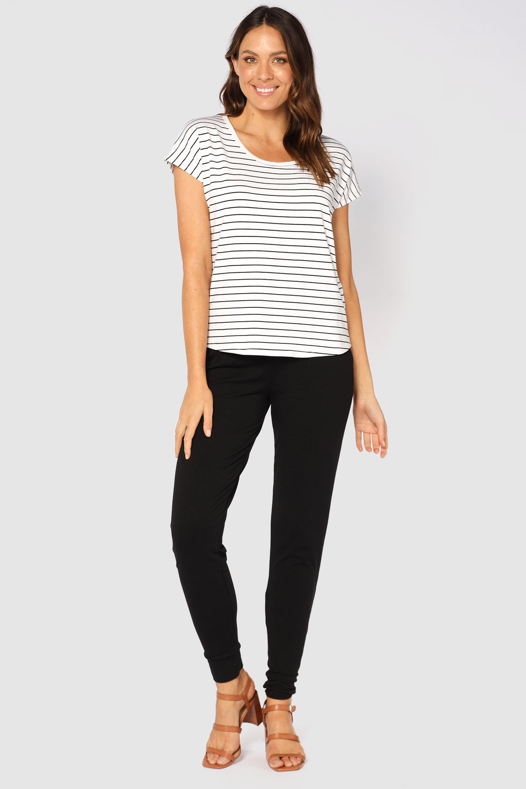 Bamboo Eadie Tee - White and Black Striped