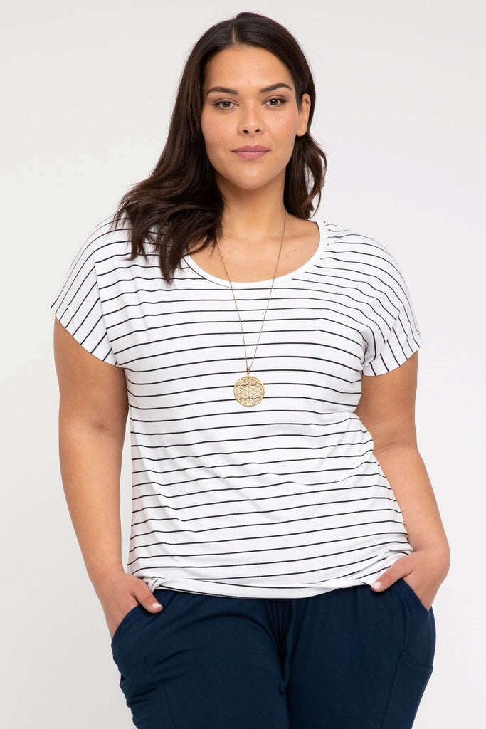 Bamboo Eadie Tee - White and Black Striped