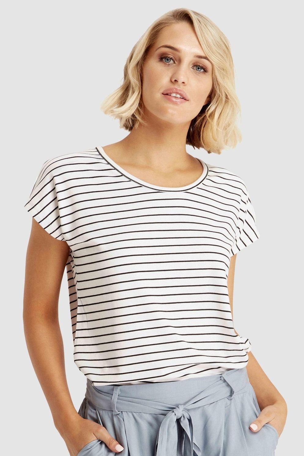 Bamboo Eadie Tee - White and Black Striped