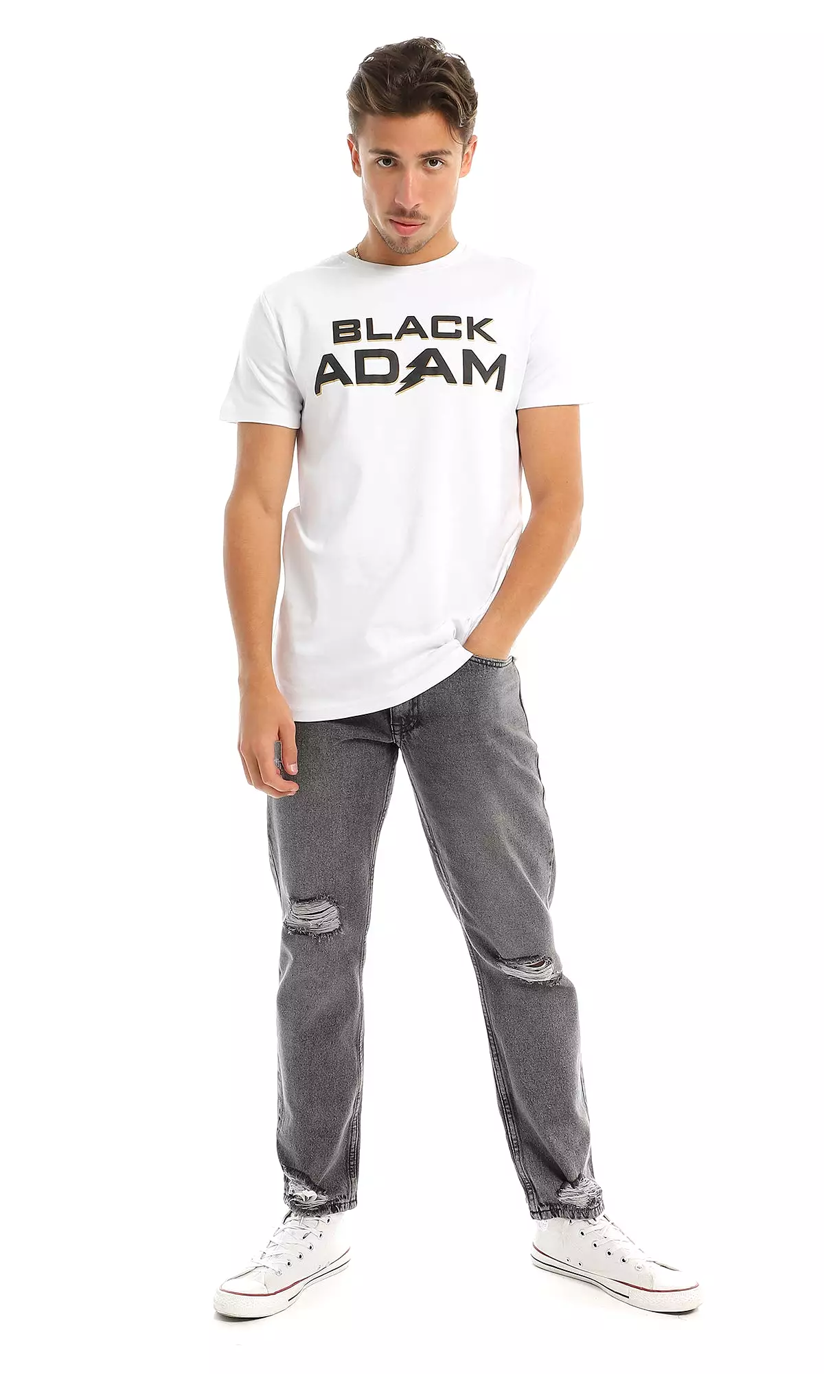 Black Adam T-Shirt: 97408 Round White Printed