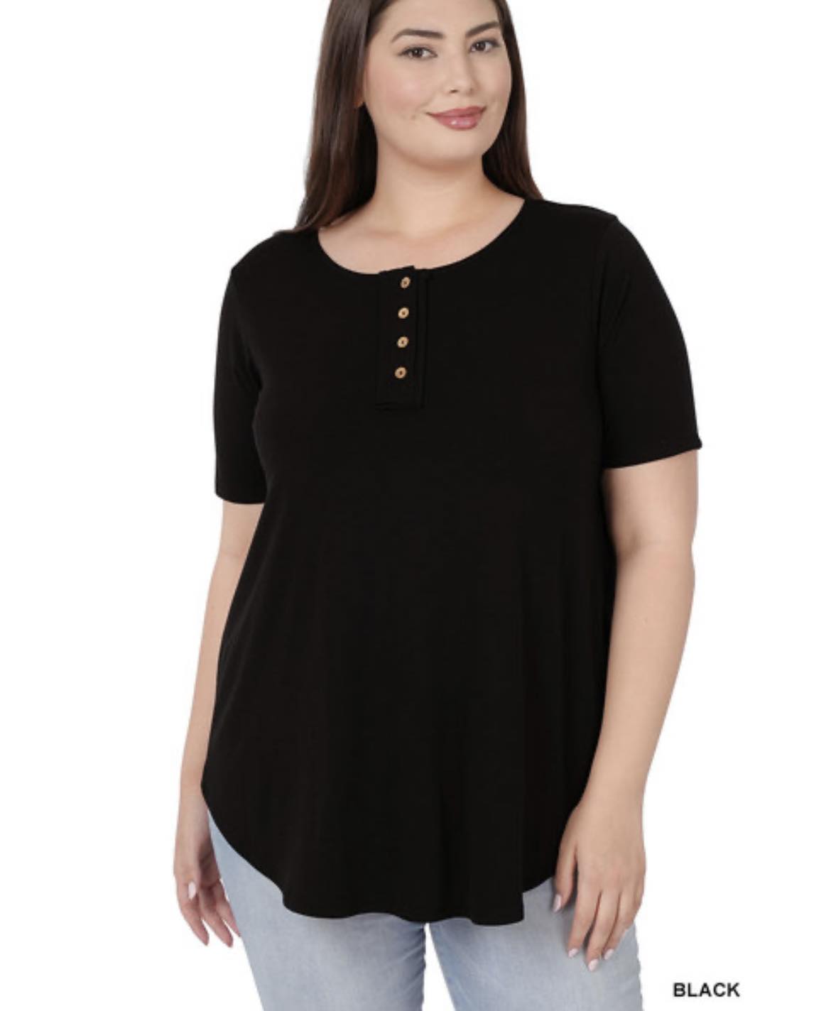 Black Basic Henley Shirt