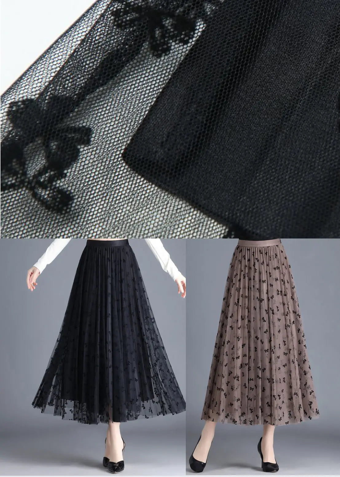 Black Butterfly Tulle A-line Skirts - Wearable on Both Sides - Spring HA1032