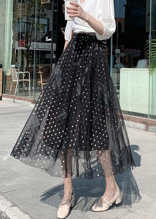 Black High Waist Embroidered Tulle A line Skirts for Women