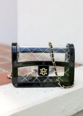 Black Patent Quinn Quilted Clear Bag