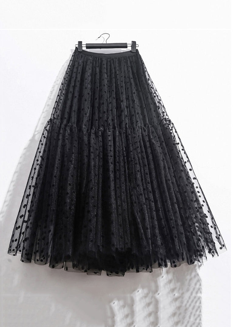 Black Print Elastic Waist Tulle Skirts Summer