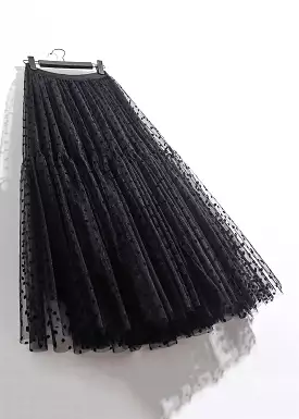 Black Print Elastic Waist Tulle Skirts Summer