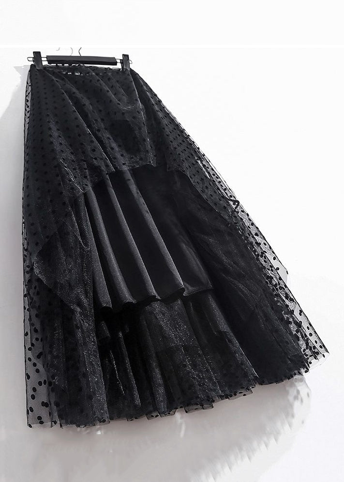 Black Print Elastic Waist Tulle Skirts Summer