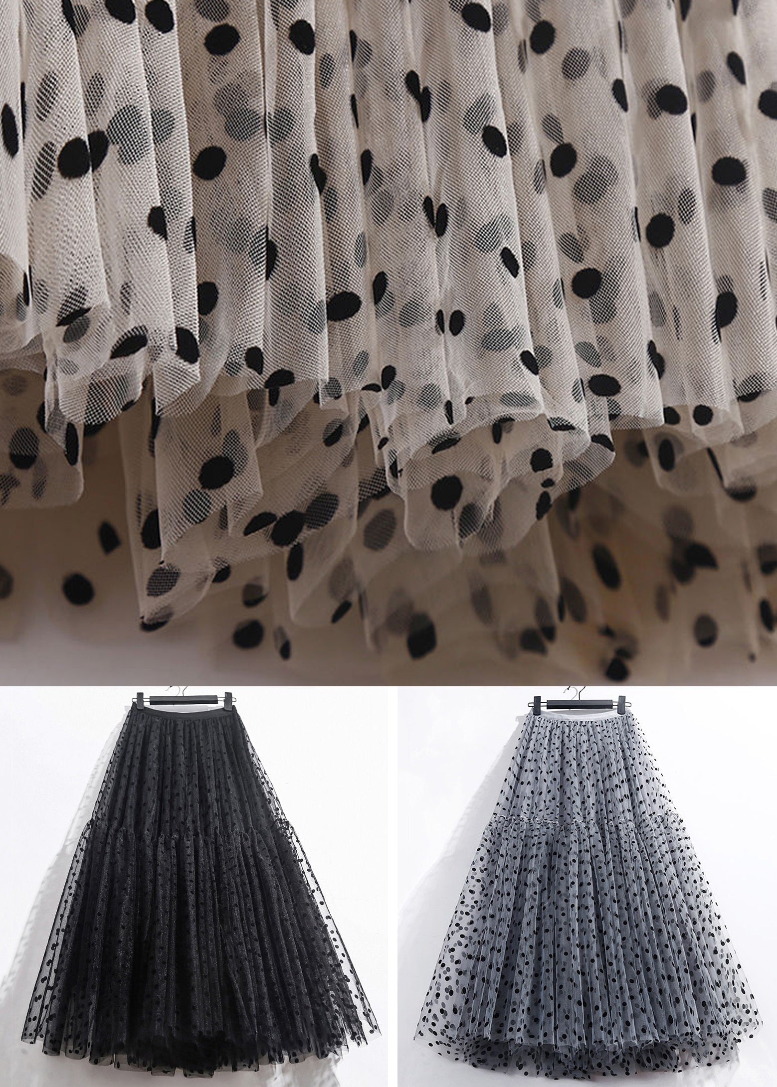 Black Print Elastic Waist Tulle Skirts Summer