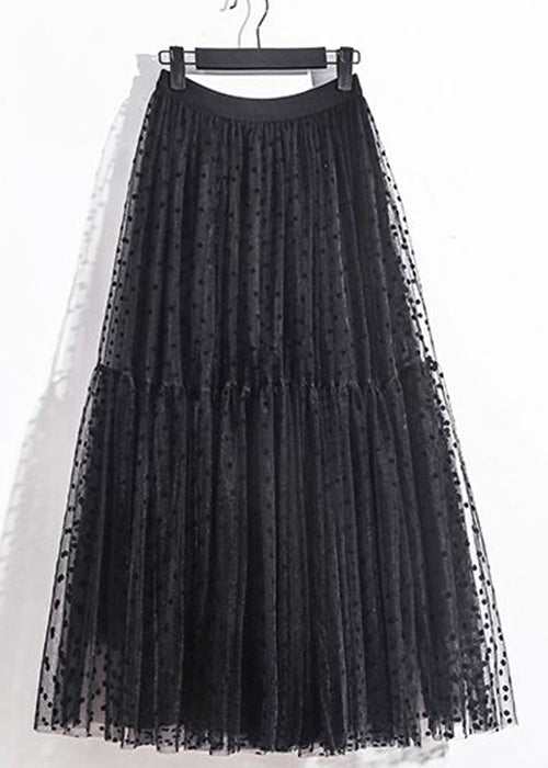 Black Print Elastic Waist Tulle Skirts Summer