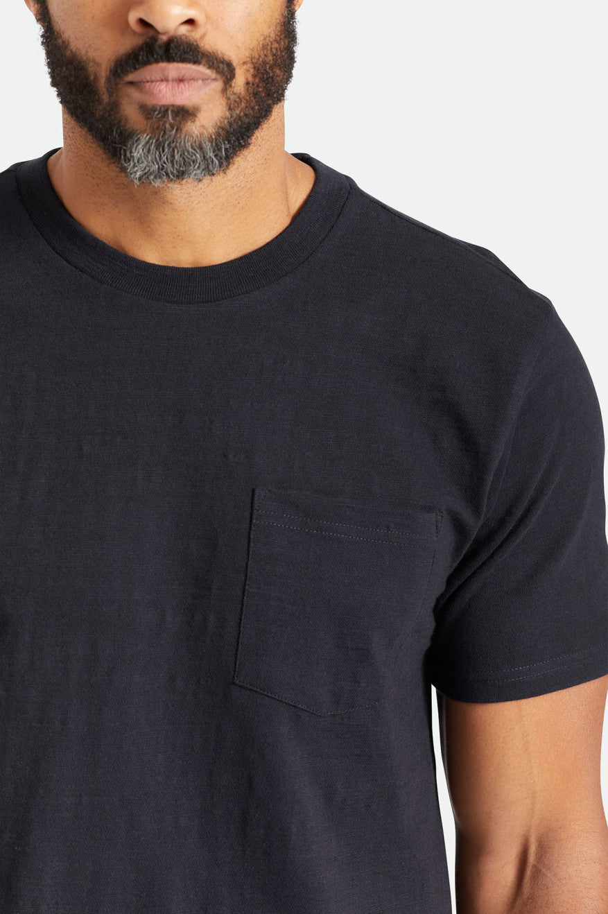 Black Slub Pocket T-Shirt - Basic Short Sleeve - Affordable