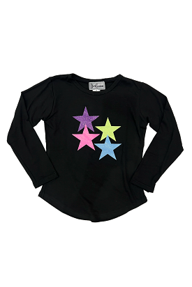 Black Sparkly Stars Long Sleeve T-Shirt