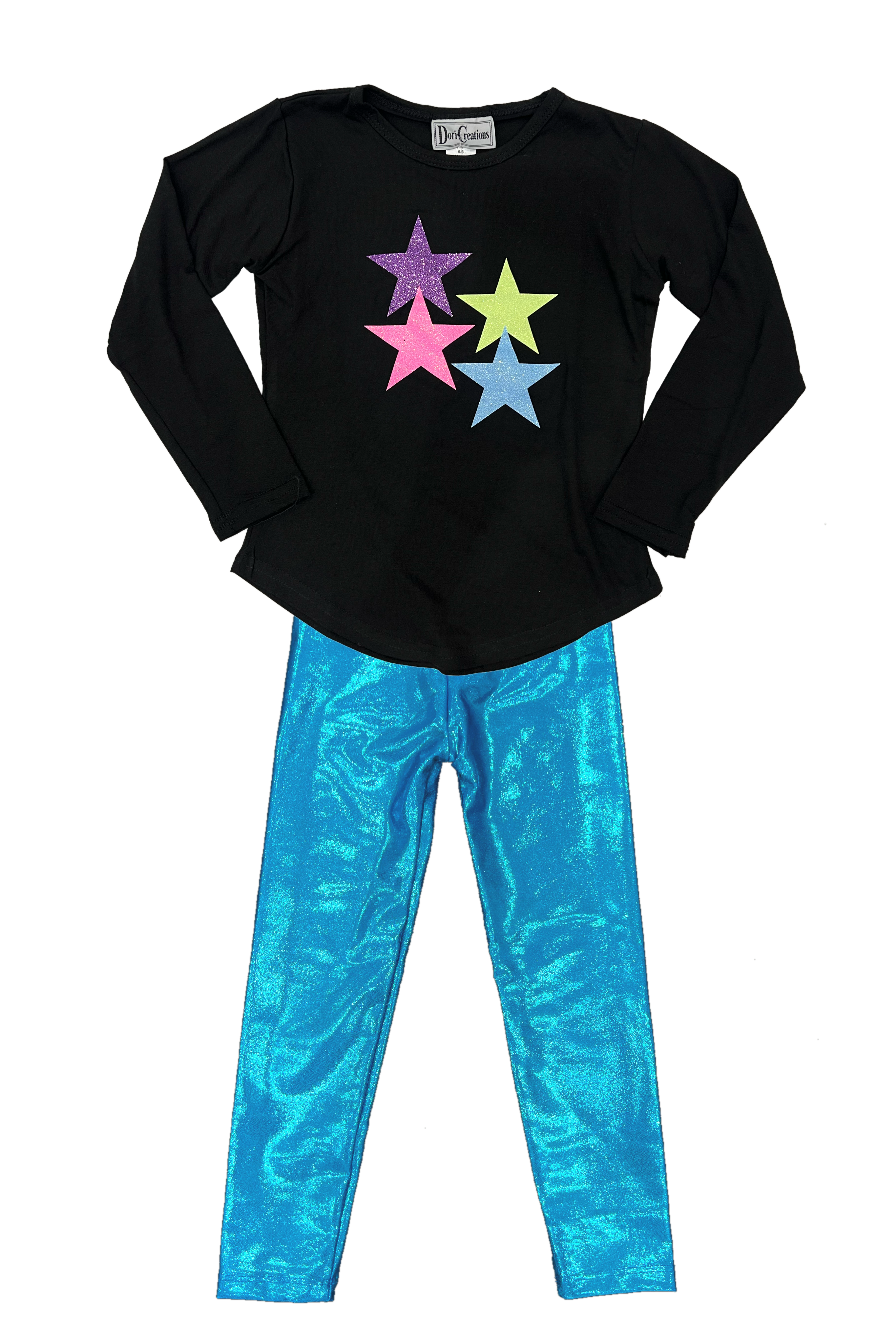 Black Sparkly Stars Long Sleeve T-Shirt