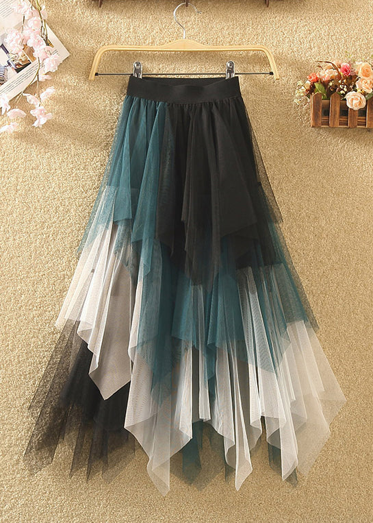 Blue Asymmetrical Patchwork Tulle Skirts