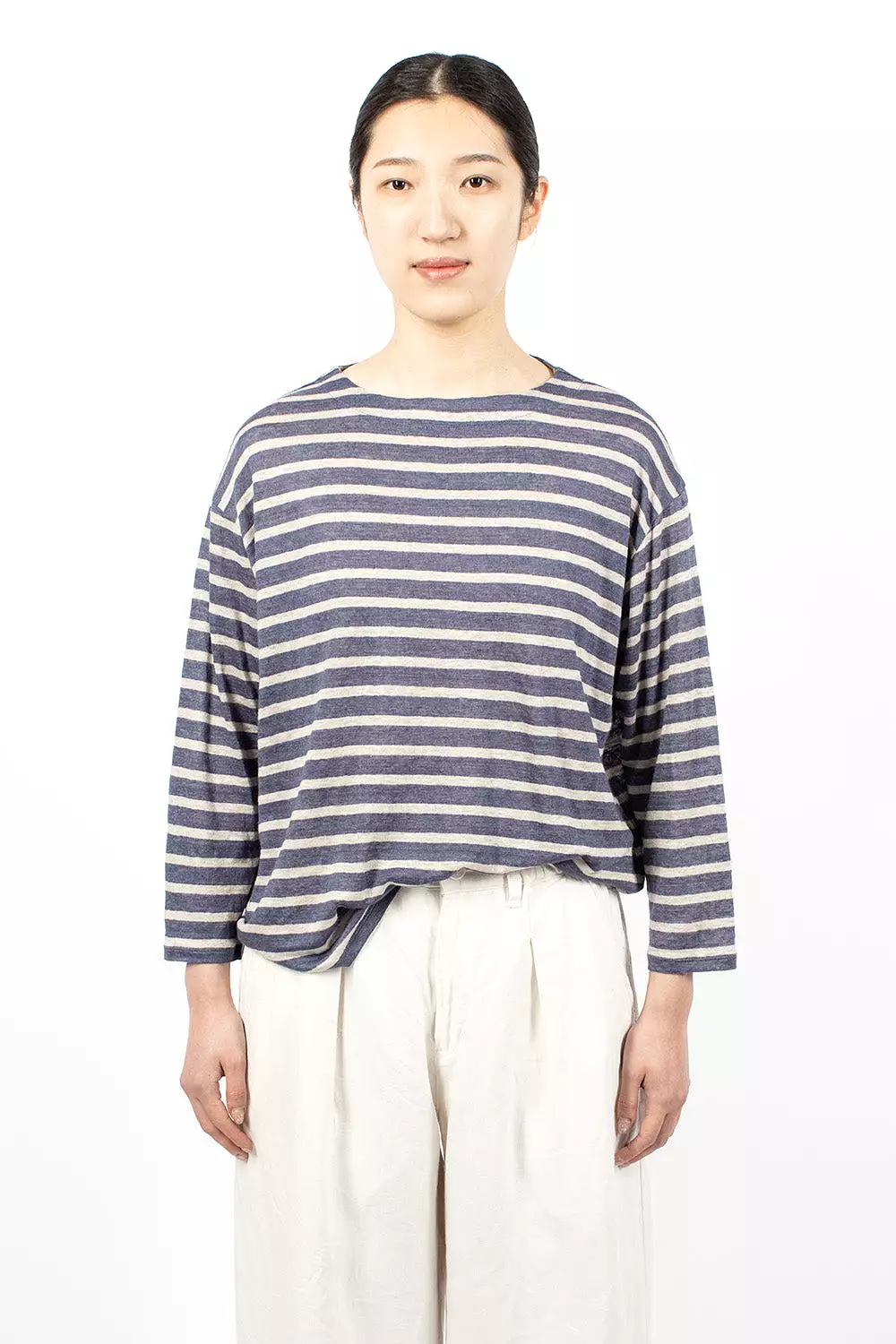 Blue Stripe Long Sleeve Linen T-Shirt