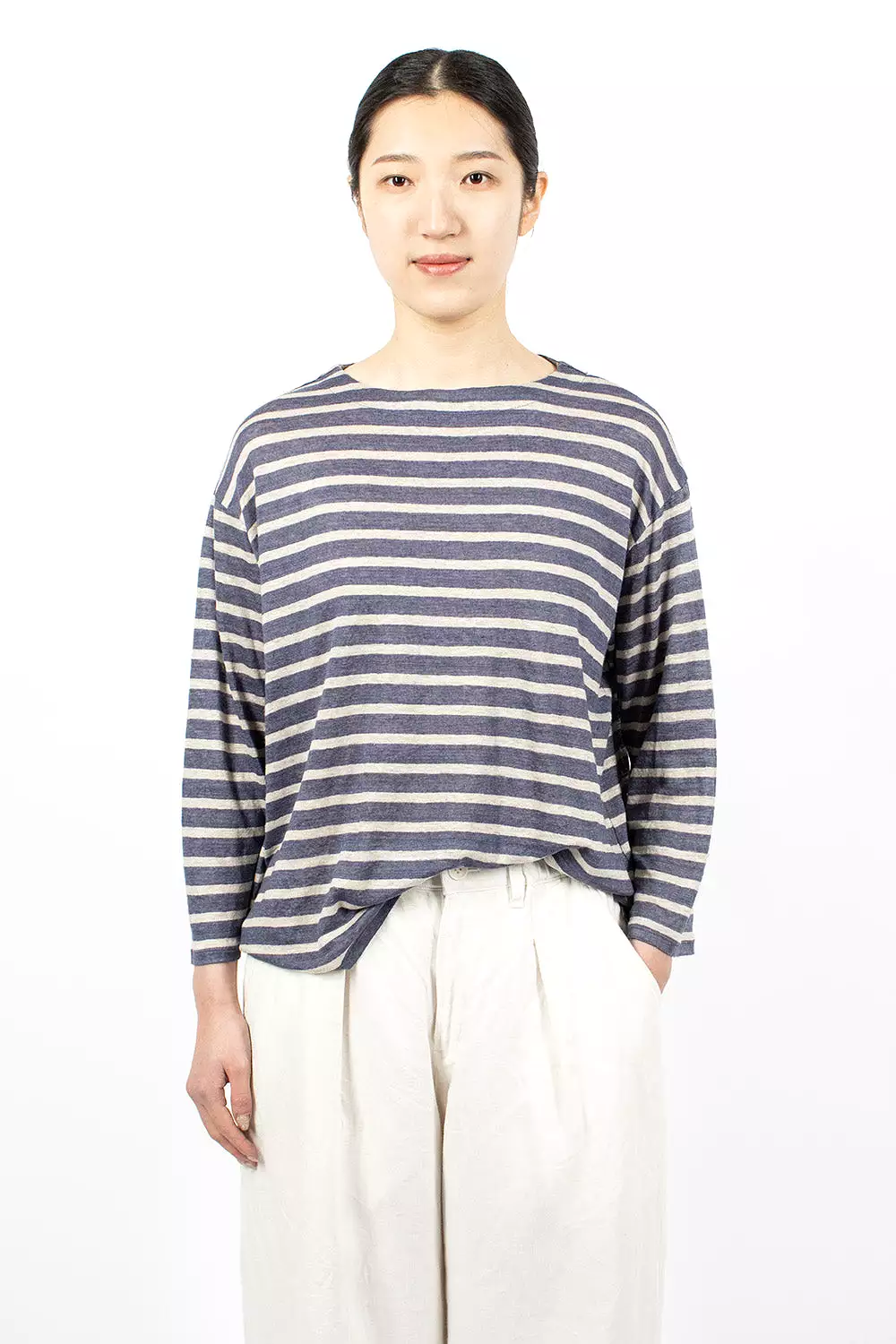 Blue Stripe Long Sleeve Linen T-Shirt