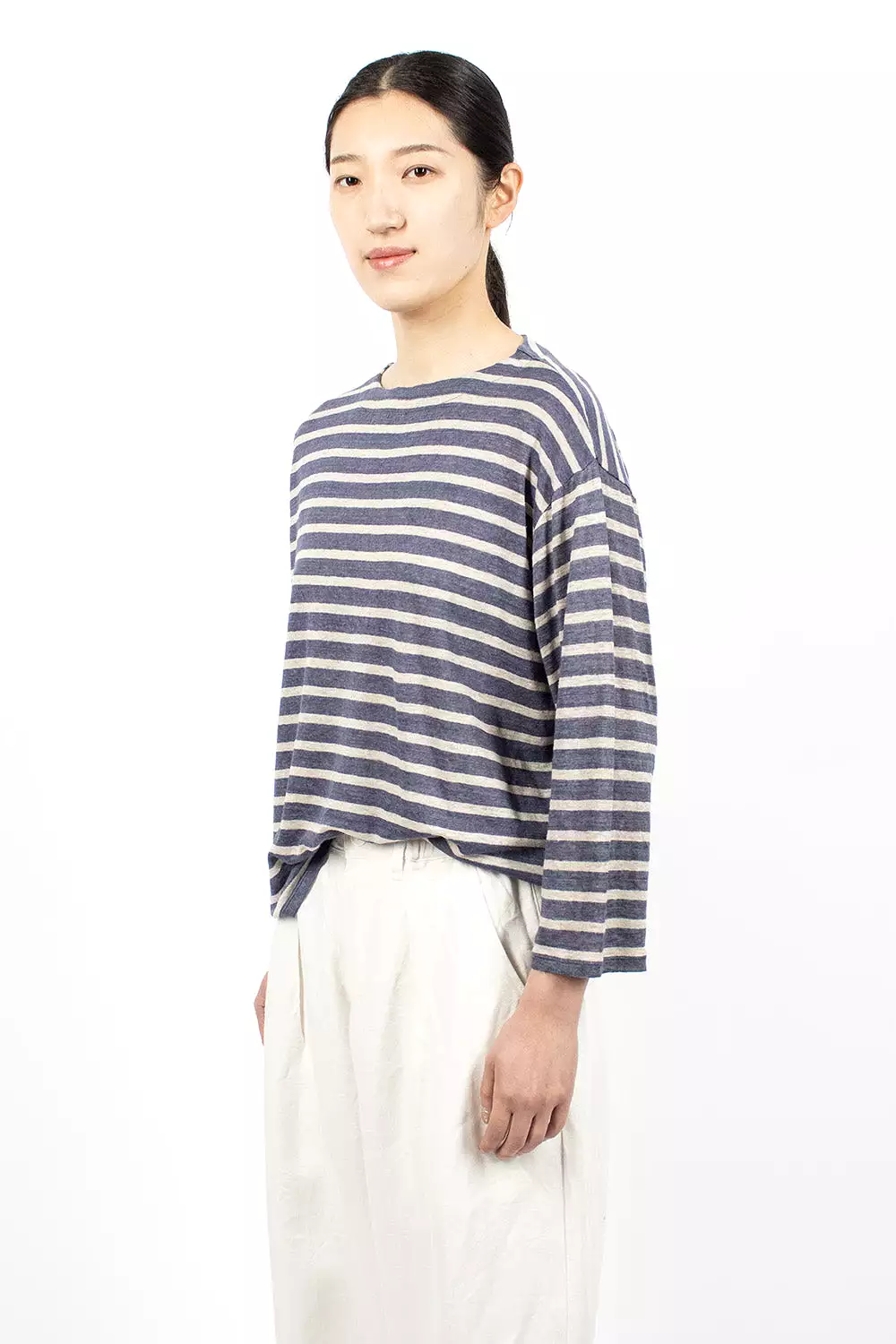 Blue Stripe Long Sleeve Linen T-Shirt