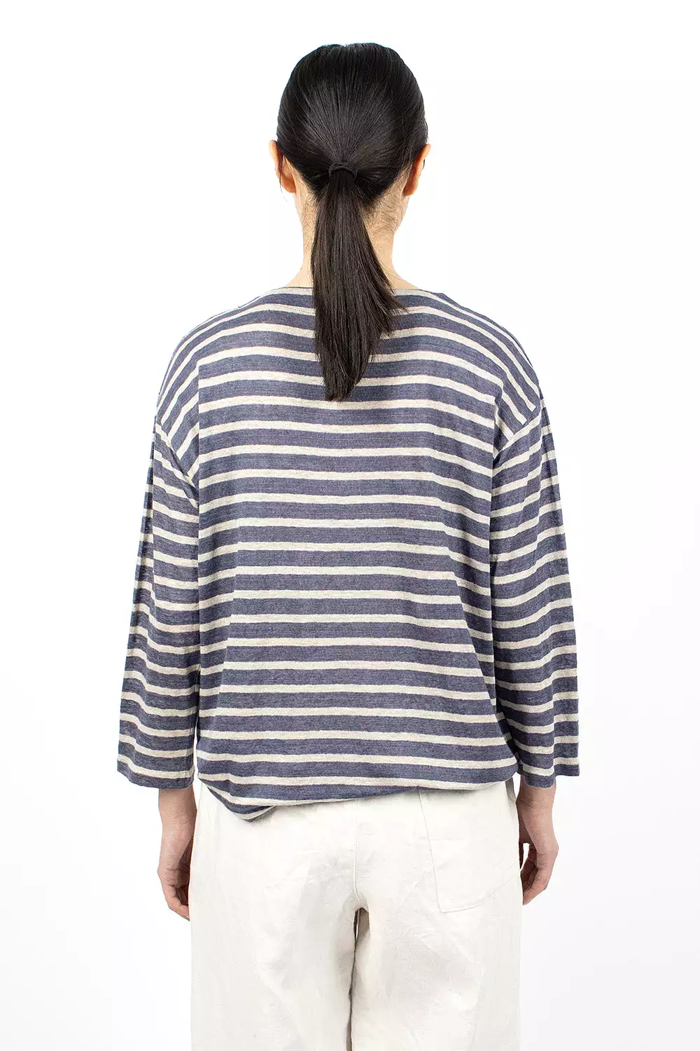 Blue Stripe Long Sleeve Linen T-Shirt