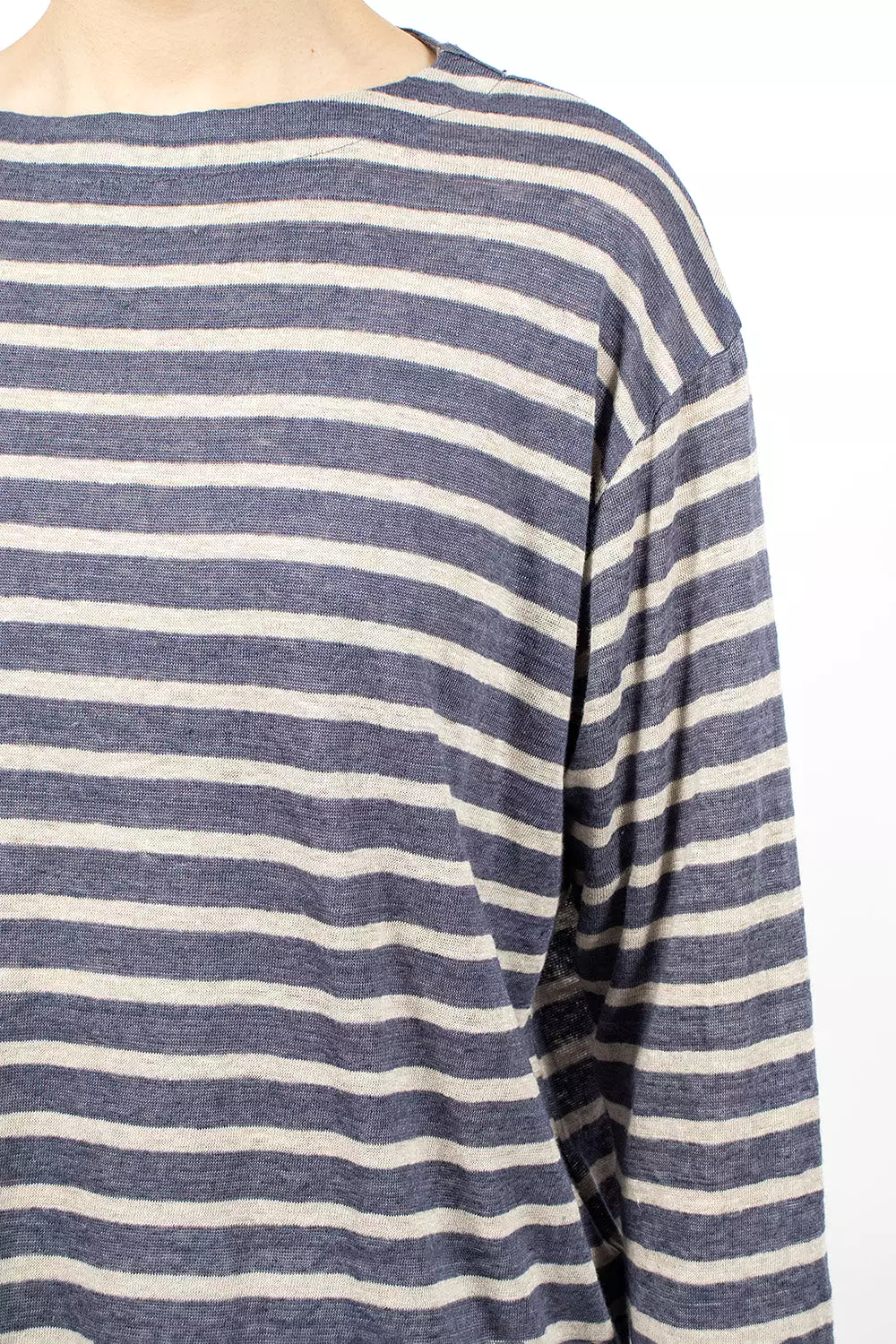 Blue Stripe Long Sleeve Linen T-Shirt