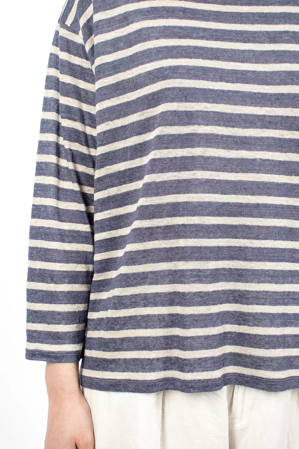 Blue Stripe Long Sleeve Linen T-Shirt