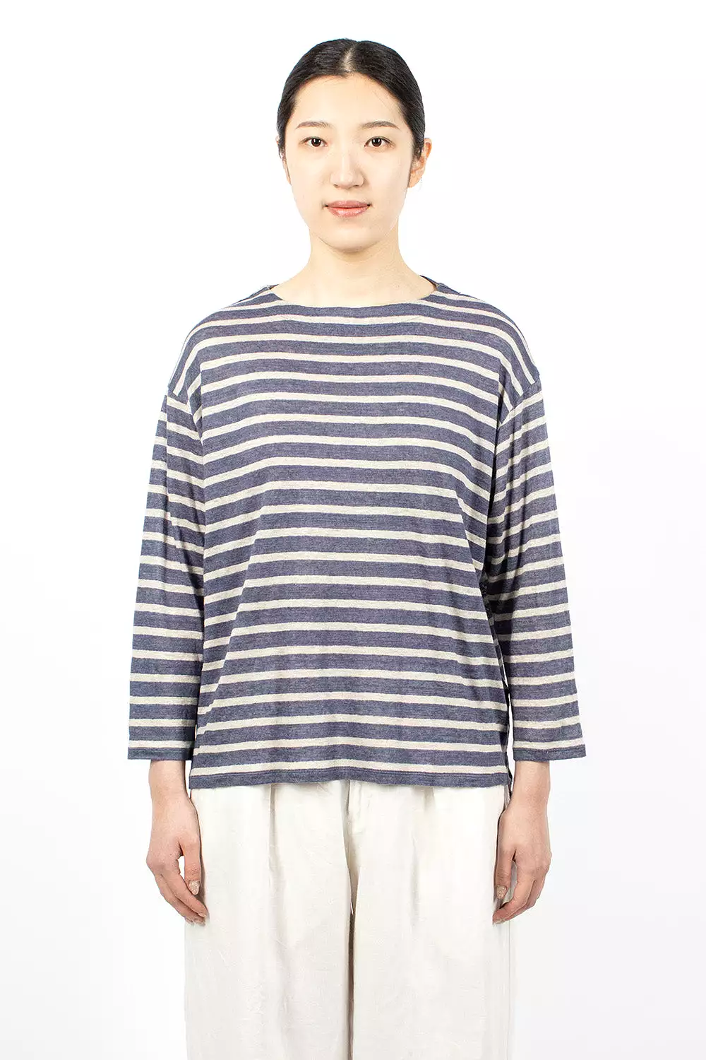 Blue Stripe Long Sleeve Linen T-Shirt