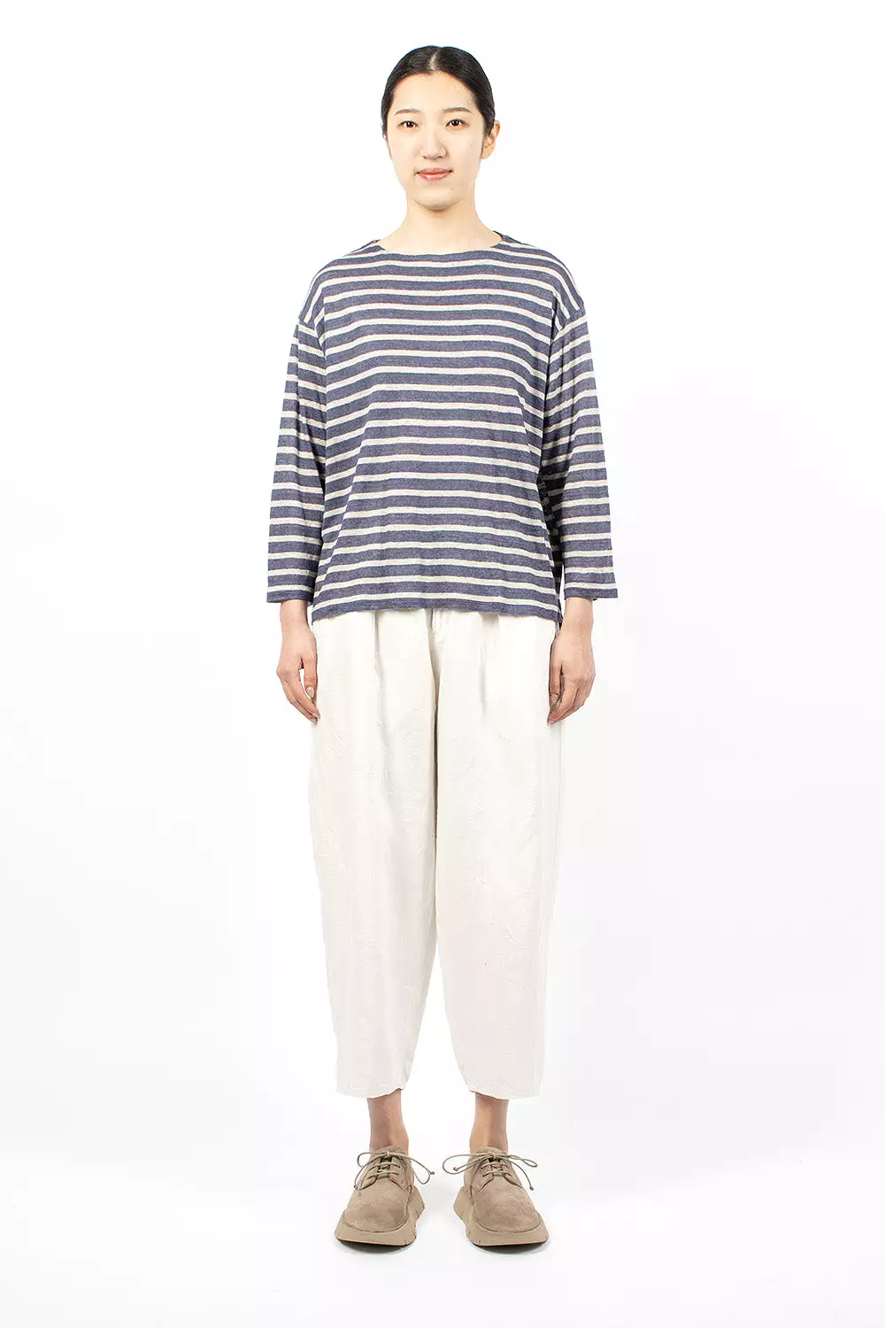 Blue Stripe Long Sleeve Linen T-Shirt