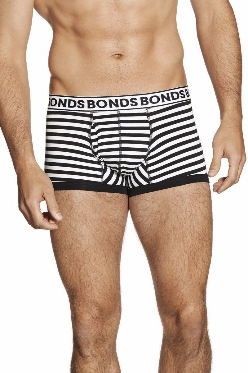 Bonds Mens Striped Fit Trunk Trunks Underwear Black White Special Deal