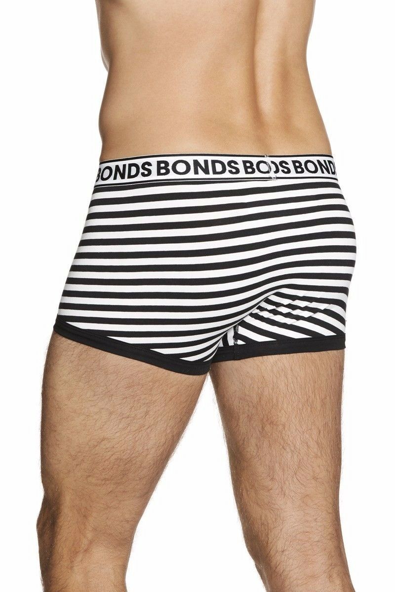 Bonds Mens Striped Fit Trunk Trunks Underwear Black White Special Deal