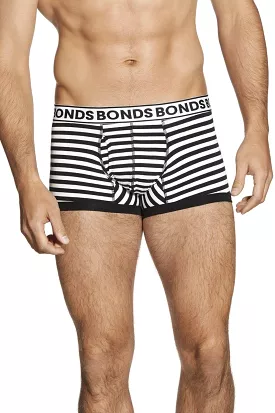 Bonds Mens Striped Fit Trunk Trunks Underwear Black White Special Deal