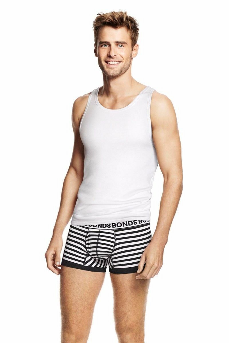 Bonds Mens Striped Fit Trunk Trunks Underwear Black White Special Deal