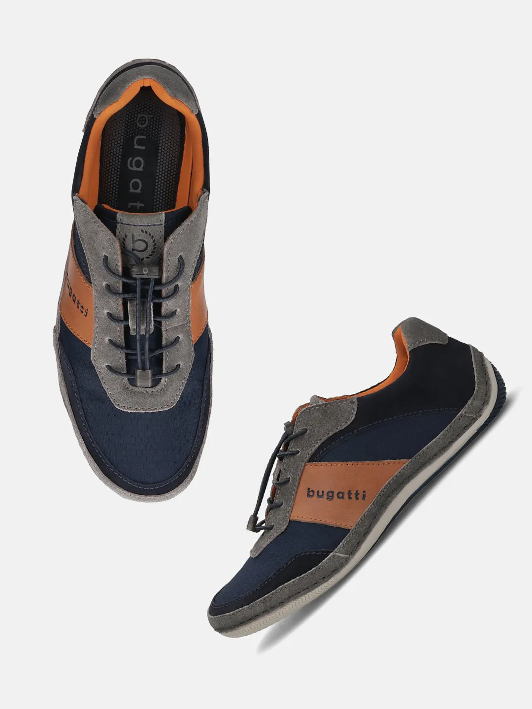 Bugatti Premium Leather Sneakers in Grey and Dark Blue