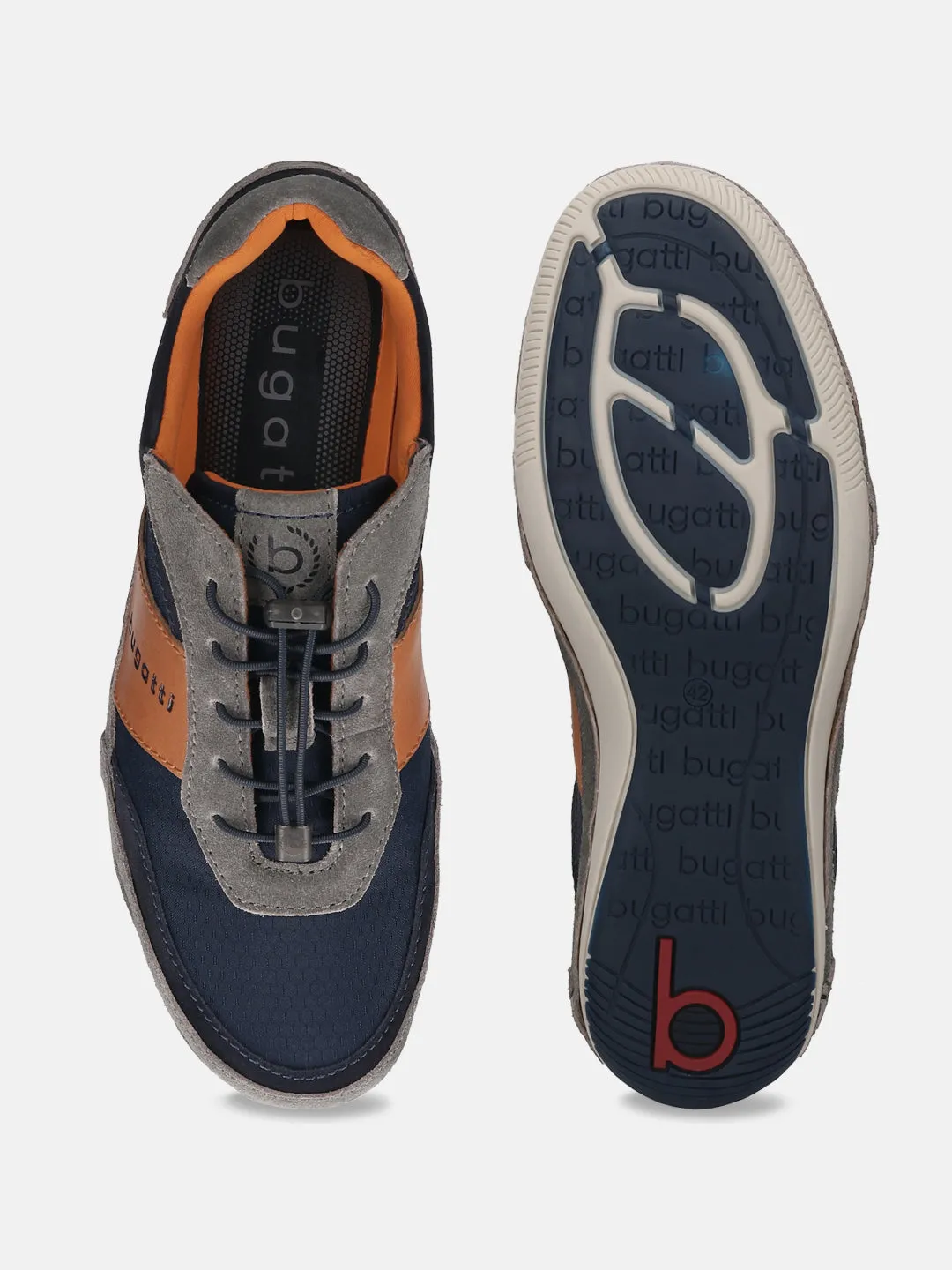 Bugatti Premium Leather Sneakers in Grey and Dark Blue