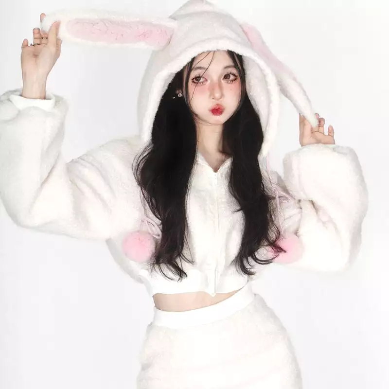 Bunny Hooded Top and Cute Bunny Mini Skirt - Kimi