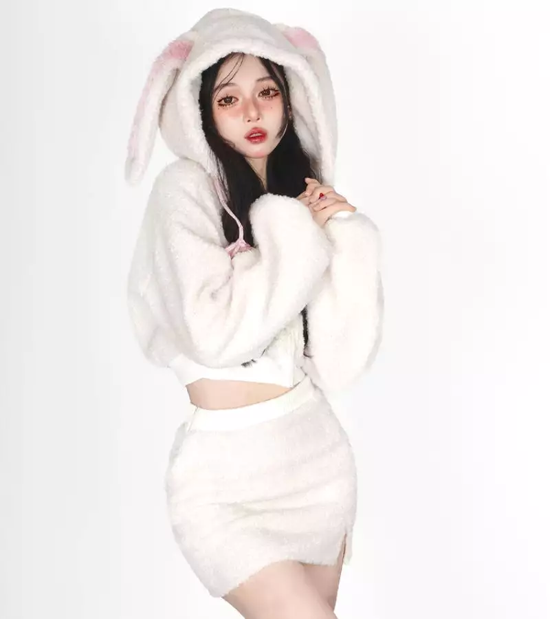 Bunny Hooded Top and Cute Bunny Mini Skirt - Kimi