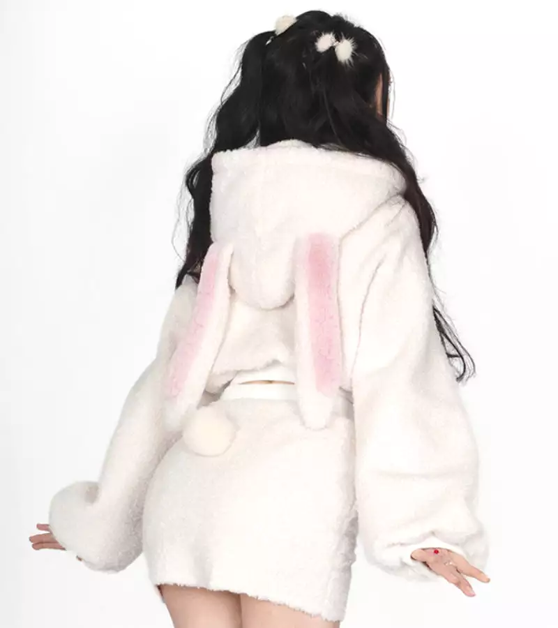 Bunny Hooded Top and Cute Bunny Mini Skirt - Kimi