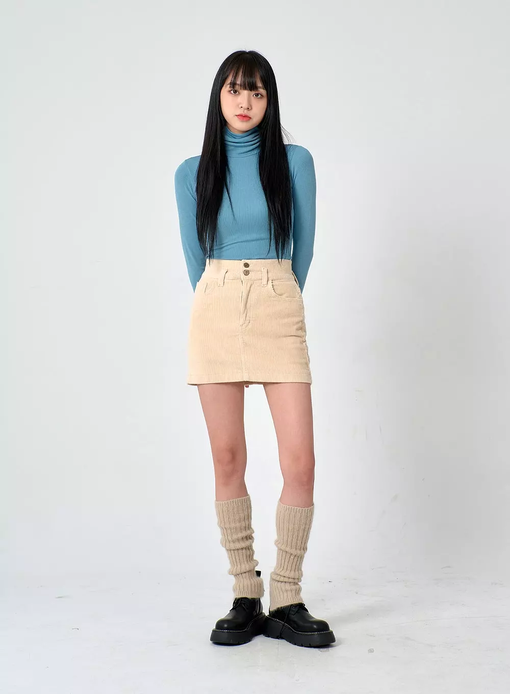 Buttoned Corduroy Mini Skirt