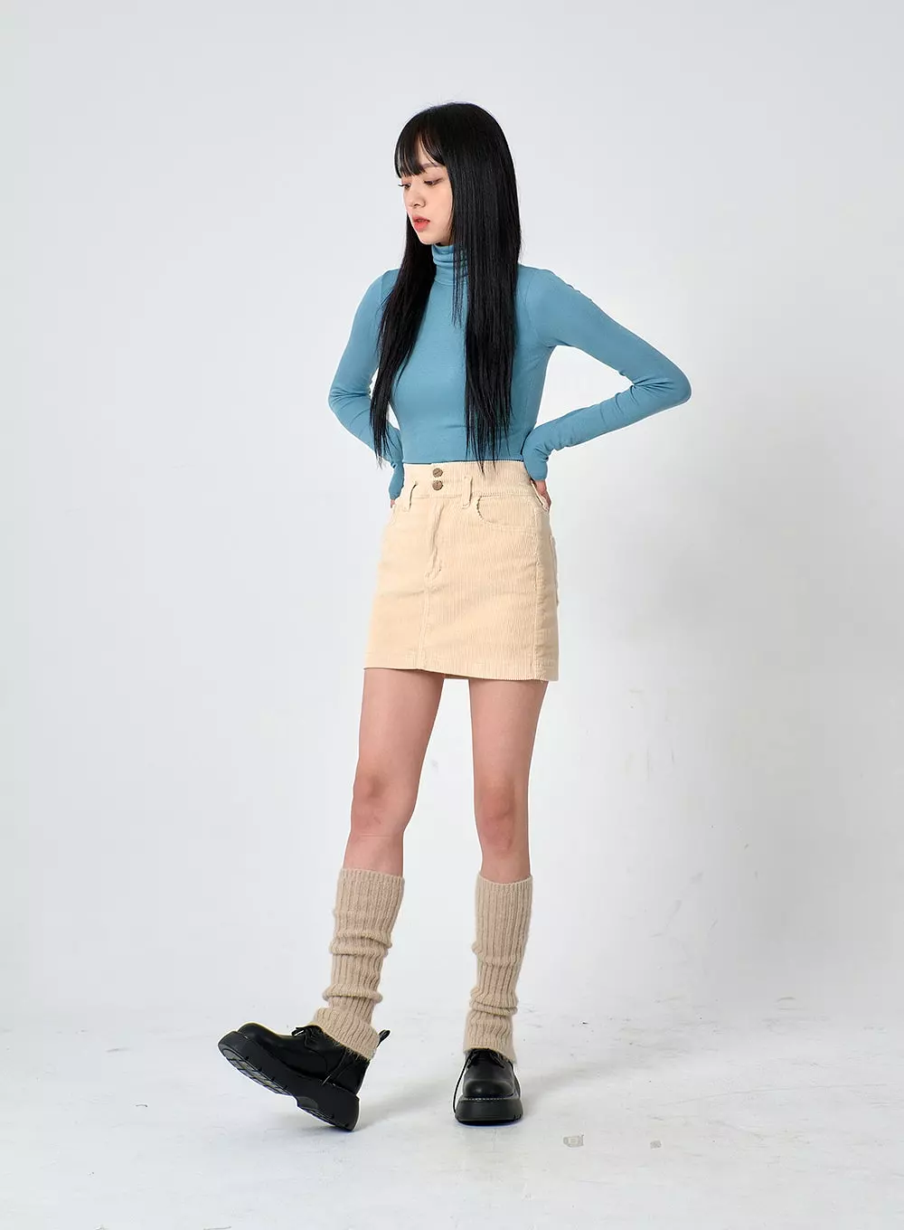 Buttoned Corduroy Mini Skirt