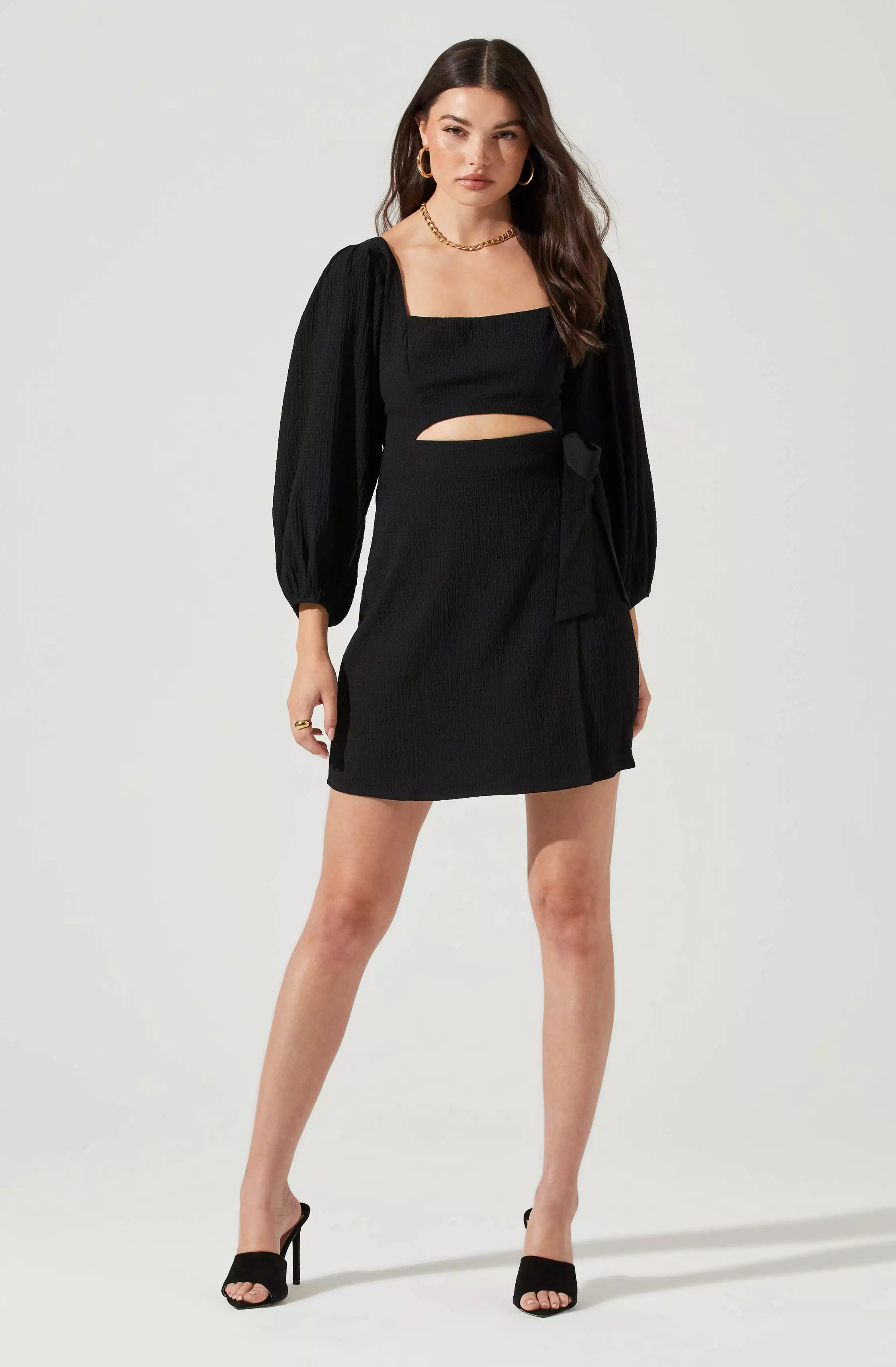 Center Cutout Wrap Skirt Mini Dress - Wrap Skirt Mini Dress with Center Cutout