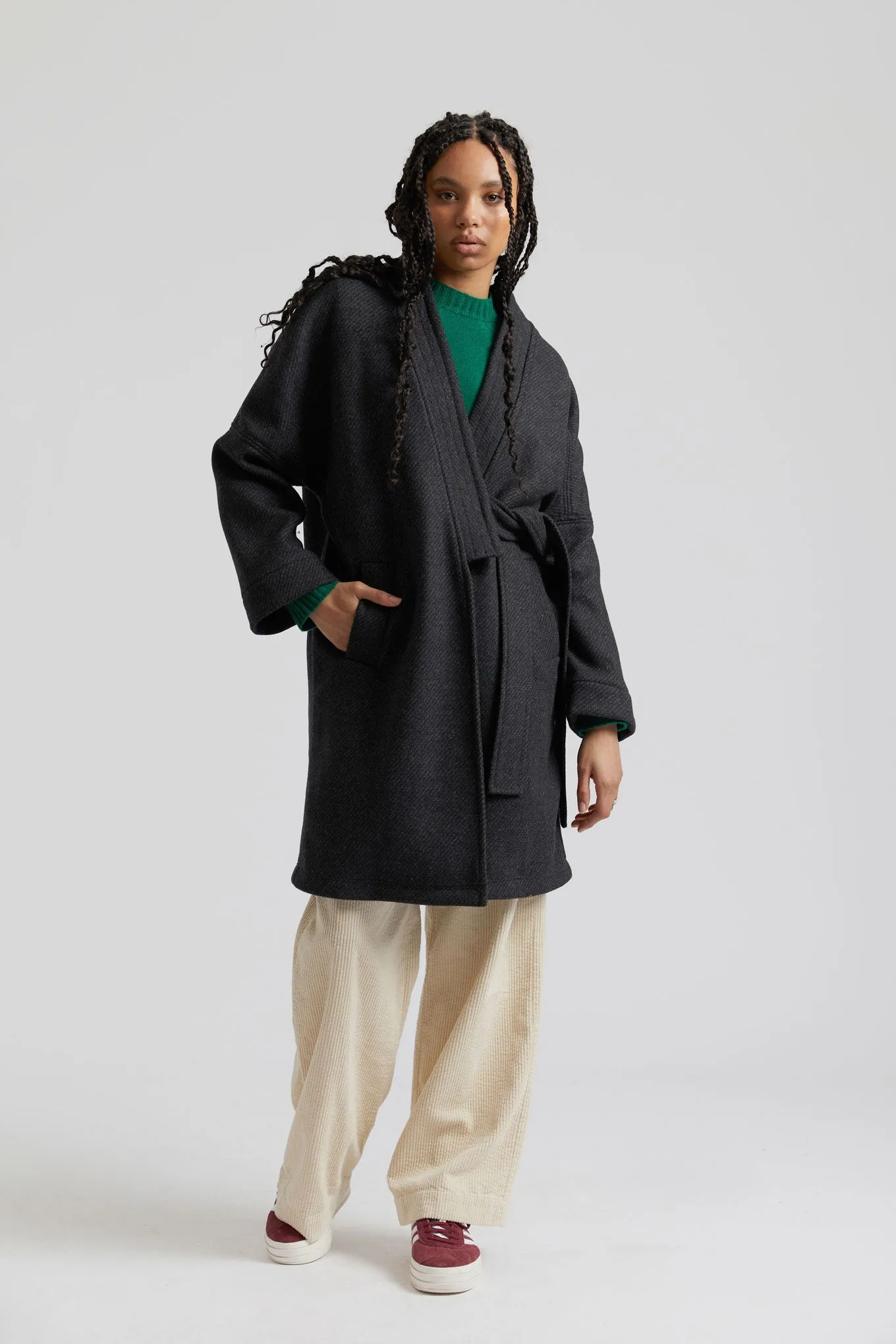 Charcoal Kaia Wool Blend Twill Coat