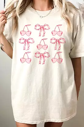 Cherry Valentine's Oversized Graphic Tee with Ribbon Bow