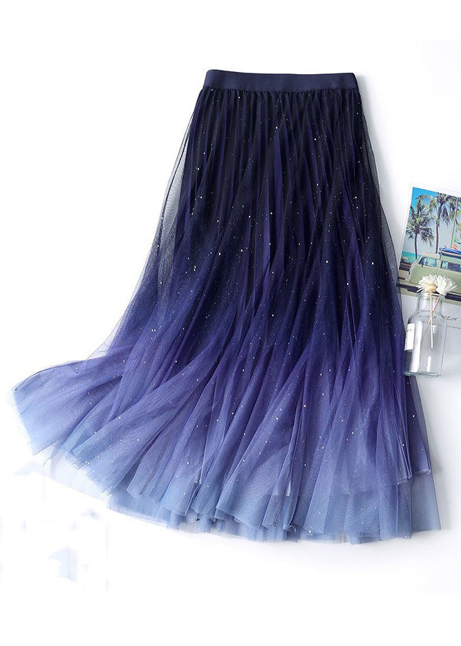 Chic Navy Gradient High Waist Tulle Skirt - Summer AS1069