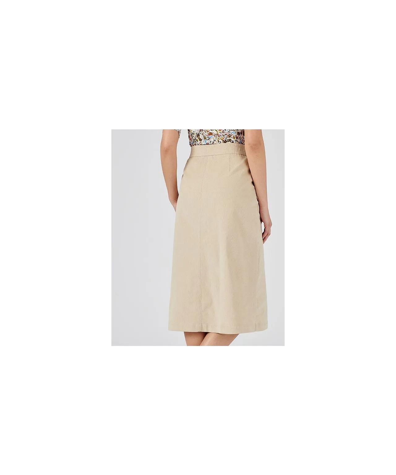 Button Detail Corduroy Skirt with