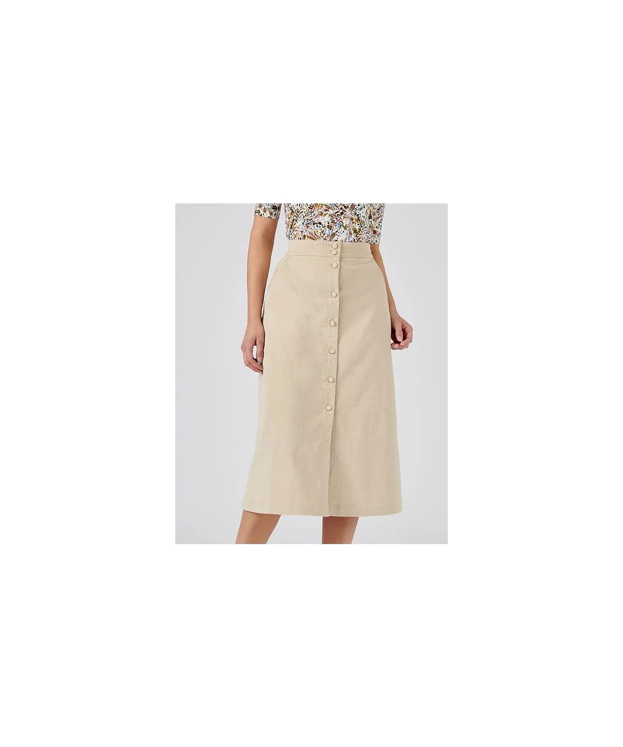 Button Detail Corduroy Skirt with